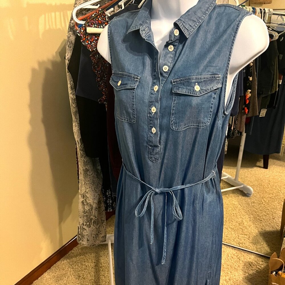 NEW LADIES DENIM JEAN LIGHTWEIGHT BELTED SLEEVELESS DRESS SIZE XSMALL MAURICES